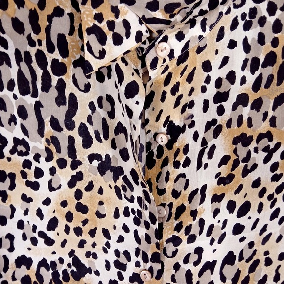 Suitsme Shirt Womens Small Leopard Animal Print 100% Silk Button Front Blouse - Picture 3 of 9